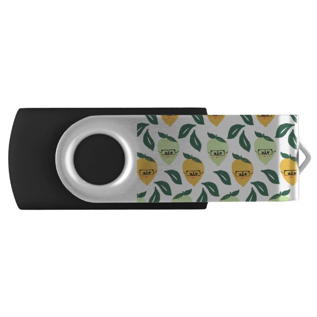 Lemon and Lime Citrus Cartoon Illustration Flash Drive (Front)