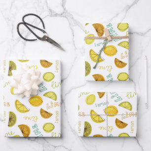Lemon and Lime Fruit Pattern Wrapping Paper Sheets