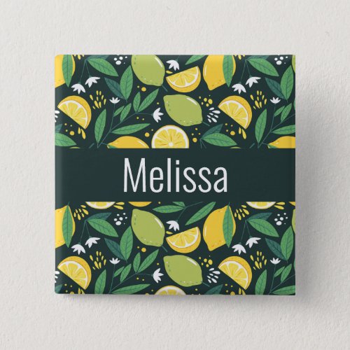 Lemon and Lime Green and Yellow Fruit Pattern Button