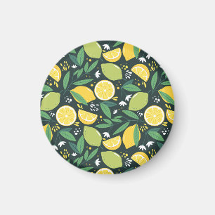Lemon and Lime Green and Yellow Fruit Pattern Magnet