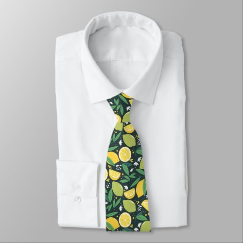 Lemon and Lime Green and Yellow Fruit Pattern Neck Tie