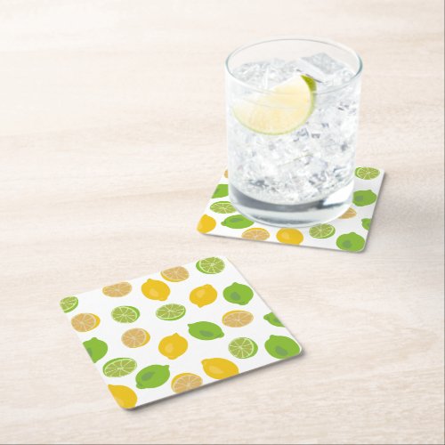 Lemon and Lime Pattern Square Paper Coaster