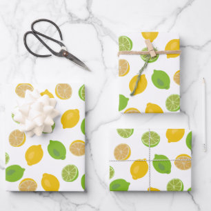 Lemon and Lime Pattern Wrapping Paper Sheets