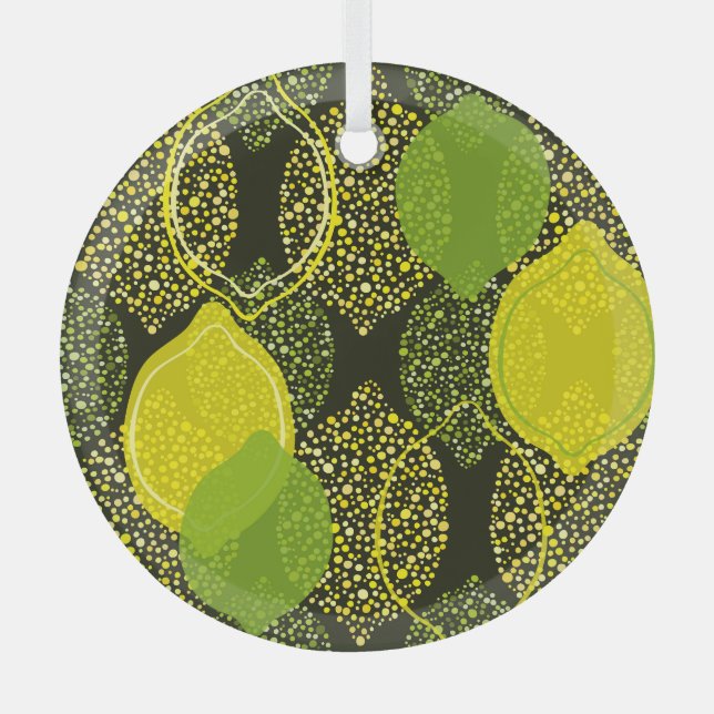 Lemon and lime seamless pattern. glass ornament (Front)