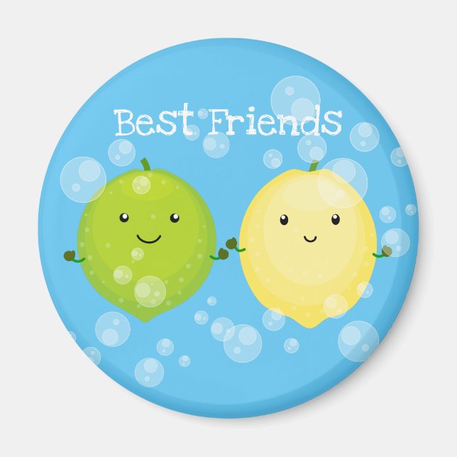 Lemon and lime with bubbles cartoon illustration magnet (Front)