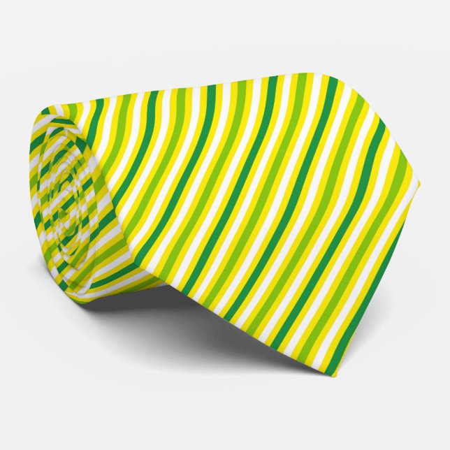 Lemon and LIme - Yellow Green White Striped Socks Neck Tie (Rolled)