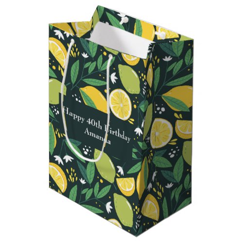 Lemon and Limes Fruit Pattern Happy Birthday Medium Gift Bag