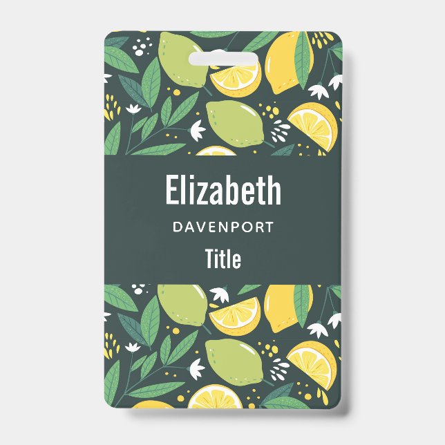 Lemon and Limes Fruit Pattern in Green and Yellow Badge (Front)