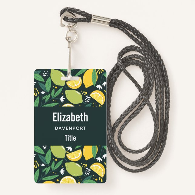 Lemon and Limes Fruit Pattern in Green and Yellow Badge (Front with Lanyard)