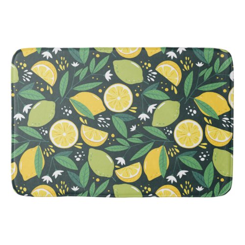 Lemon and Limes Fruit Pattern in Green and Yellow Bath Mat