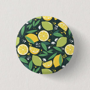 Lemon and Limes Fruit Pattern in Green and Yellow Button
