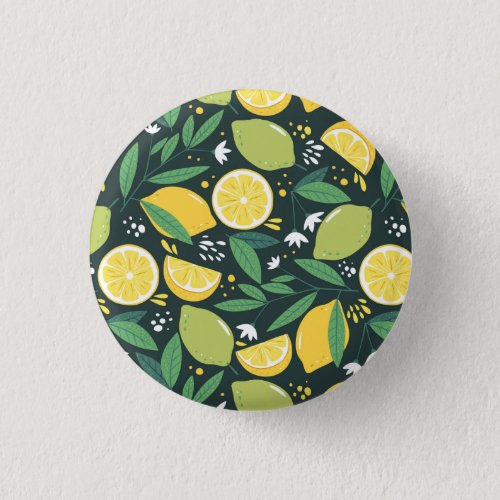 Lemon and Limes Fruit Pattern in Green and Yellow Button