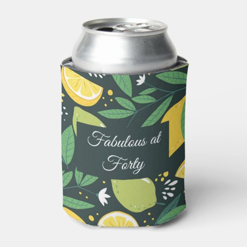 Lemon and Limes Fruit Pattern in Green and Yellow Can Cooler