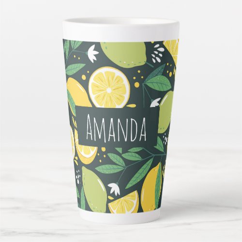 Lemon and Limes Fruit Pattern in Green and Yellow Latte Mug