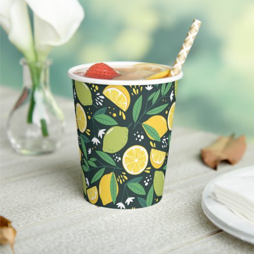 Lemon and Limes Fruit Pattern in Green and Yellow Paper Cups