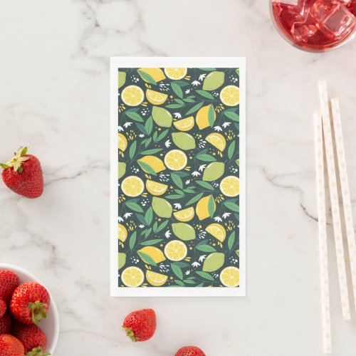 Lemon and Limes Fruit Pattern in Green and Yellow Paper Guest Towels