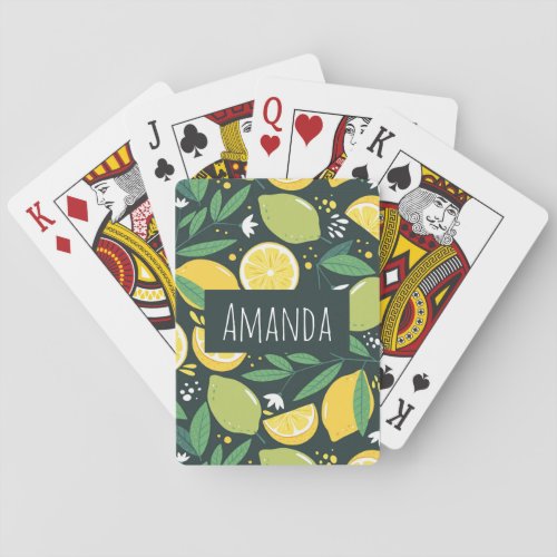 Lemon and Limes Fruit Pattern in Green and Yellow Poker Cards