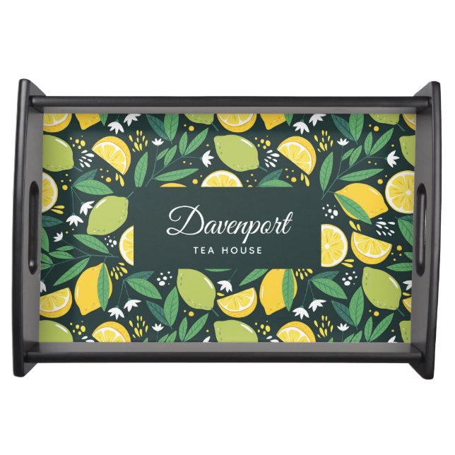 Lemon and Limes Fruit Pattern in Green and Yellow Serving Tray (Front)