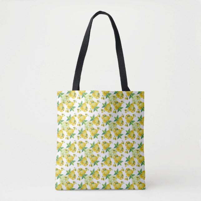 Lemon and Limes with Green Leaves Yellow and Green Tote Bag (Front)