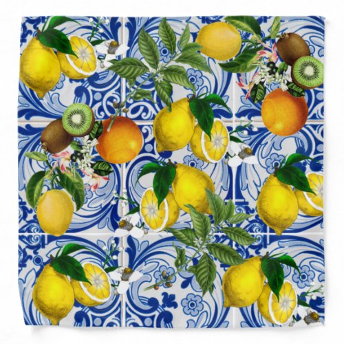 Lemon and Mediterranean Tiles Bandana