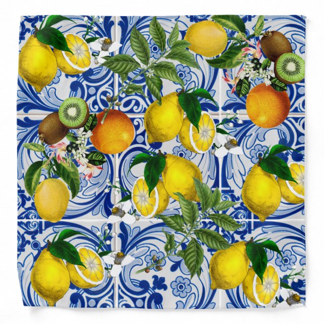 Lemon and Mediterranean Tiles Bandana (Front)