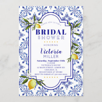 Lemon and Navy Watercolor Bridal Shower Invitation