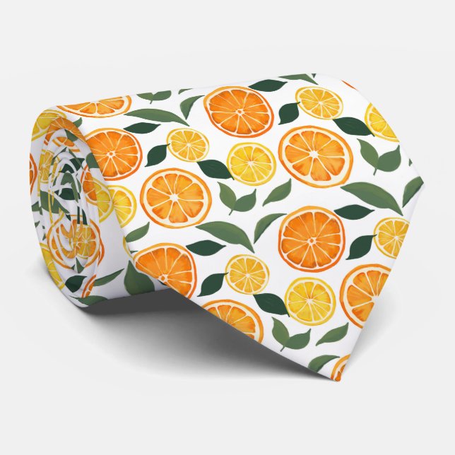Lemon and Orange Citrus Pattern  Neck Tie (Rolled)