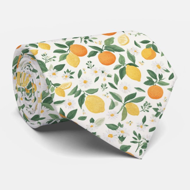 Lemon And Orange Citrus Pattern  Neck Tie (Rolled)