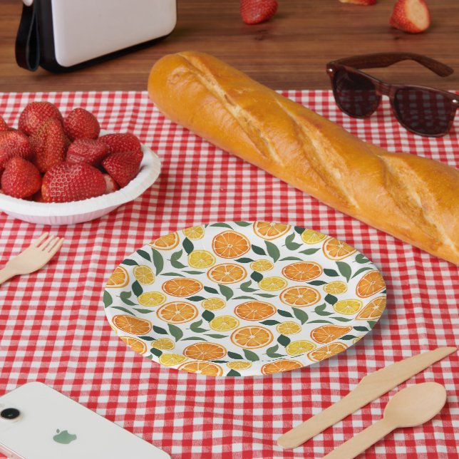 Lemon and Orange Citrus Pattern  Paper Plates (Picnic)