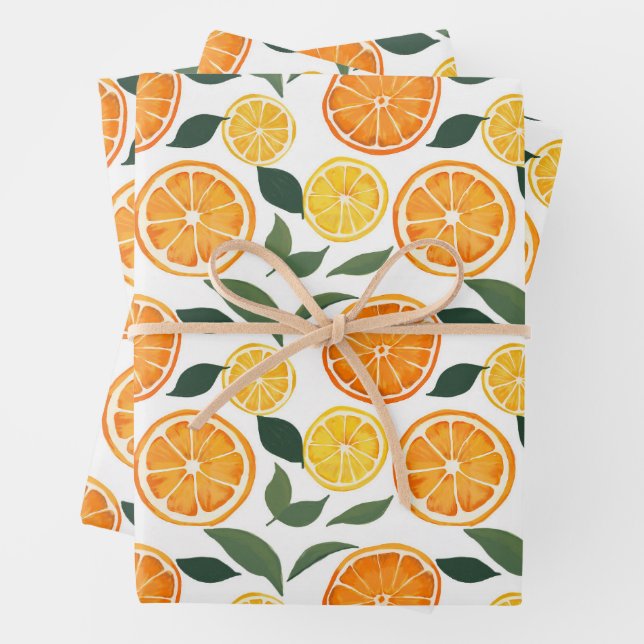 Lemon and Orange Citrus Pattern  Wrapping Paper Sheets (In situ)