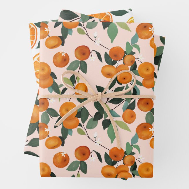 Lemon and Orange Citrus Pattern  Wrapping Paper Sheets (In situ)