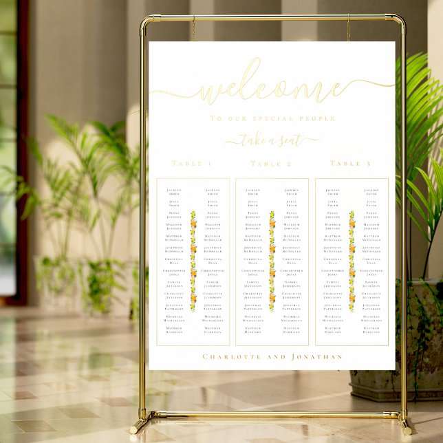 Lemon and Orange Citrus Wedding Seating Chart Gold (Lemon and orange citrus wedding 3 table seating chart gold foil poster)