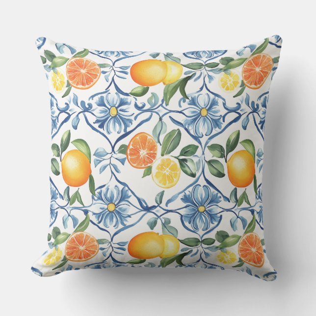 Lemon and Orange Mediterranean Throw Pillow (Front)