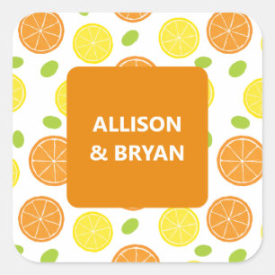 Lemon and Orange Wedding or Bridal Shower Gift Square Sticker