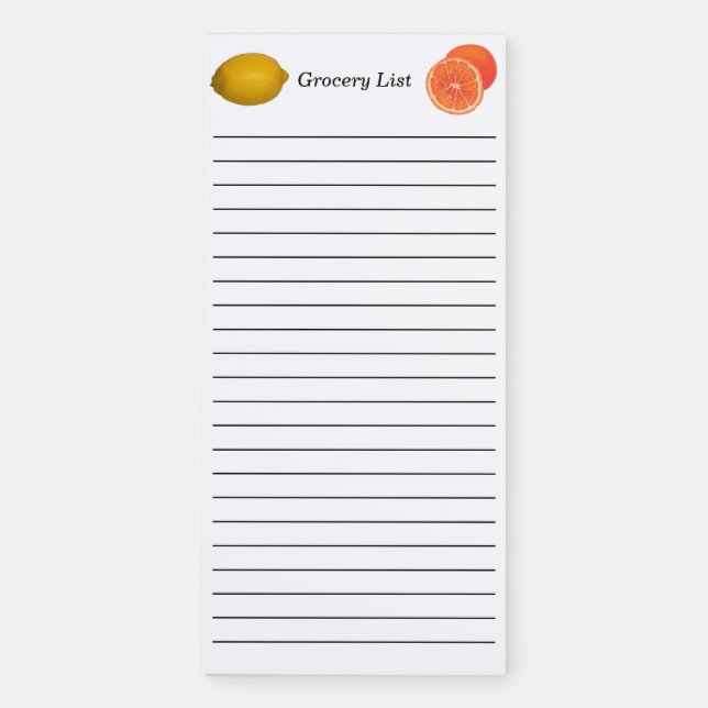 Lemon and Oranges Lined Grocery List Notepads (Front)