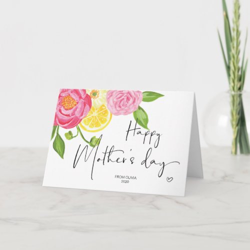 Lemon and Pink Florals Happy Mothers Day Gift Card