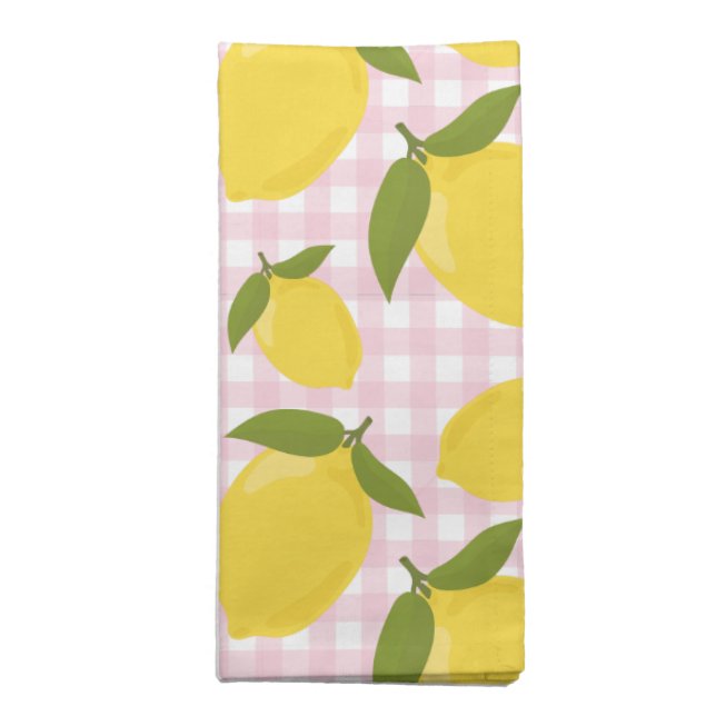Lemon and Pink Gingham Cloth Napkin (Folded)