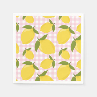 Lemon and Pink Gingham Napkins