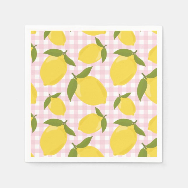 Lemon and Pink Gingham Napkins (Front)