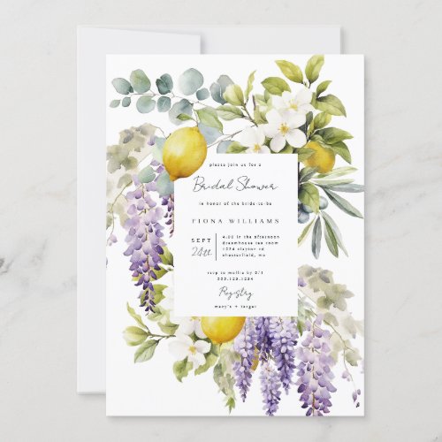 Lemon and Purple Bridal Shower Invitation