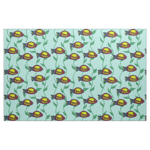 Lemon and Raspberry African Fish with Plants Fabric