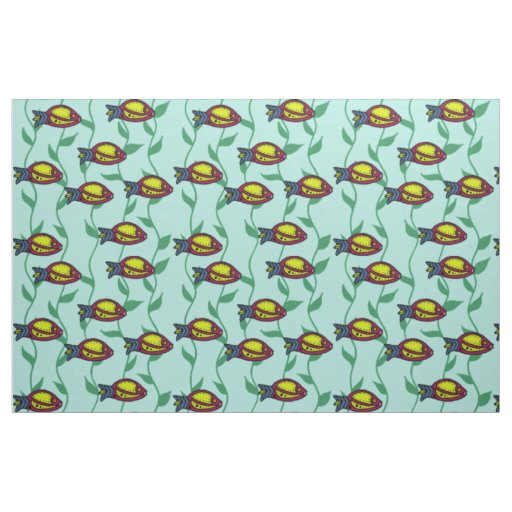 Lemon and Raspberry African Fish with Plants Fabric