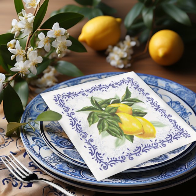 Lemon and Toile Filigree European Elegance Paper Dinner Napkins (Creator Uploaded)