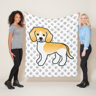 Lemon And White Beagle Cartoon Dog And Paws Fleece Blanket