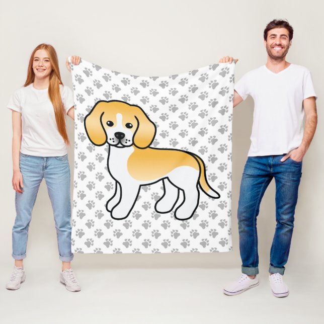 Lemon And White Beagle Cartoon Dog And Paws Fleece Blanket (In Situ)