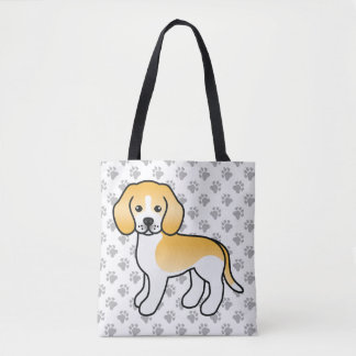 Lemon And White Beagle Cartoon Dog &amp; Paws Tote Bag