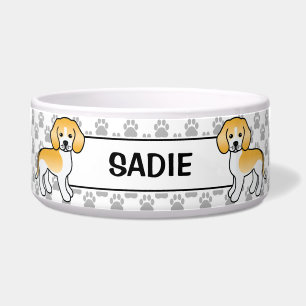 Lemon And White Beagle Cute Cartoon Dog & Name Bowl