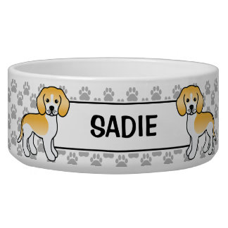 Lemon And White Beagle Cute Cartoon Dog &amp; Name Bowl