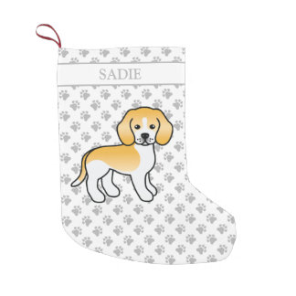 Lemon And White Beagle Cute Cartoon Dog &amp; Name Small Christmas Stocking
