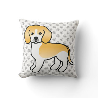 Lemon And white Beagle Cute Cartoon Dog &amp; Paws Throw Pillow